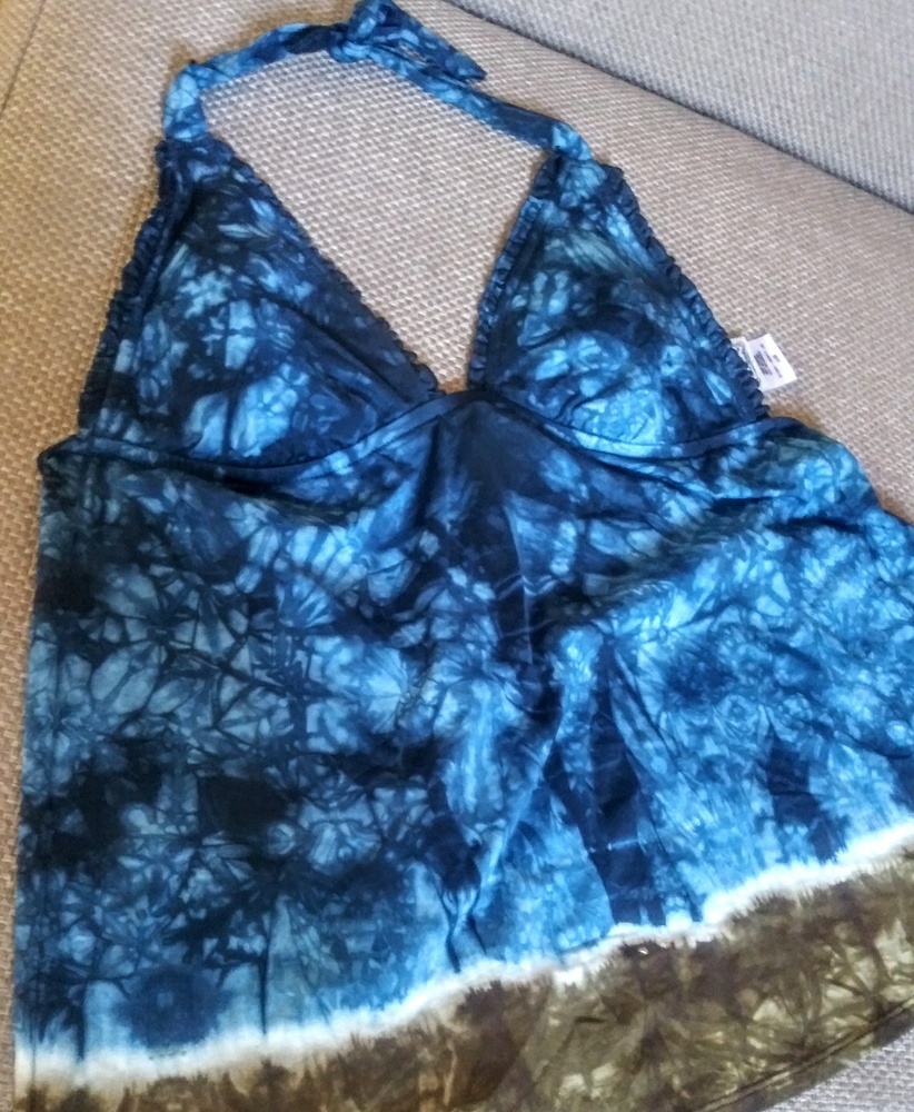 Lucky Brand tankini top - tie dye blue white & tan